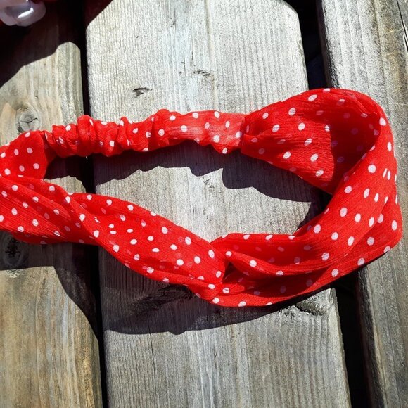 CUTE LOT of 4 Headbands Red and White FLIRTY Fabric Hair Bands - Picture 2 of 5
